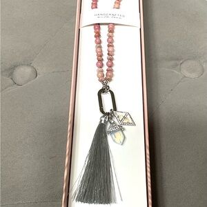 Bomb Party.Hand Crafted Rose Beaded Necklace with Silver Tassel